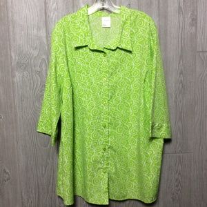 Green and White BLAIR button down blouse - Size 3X